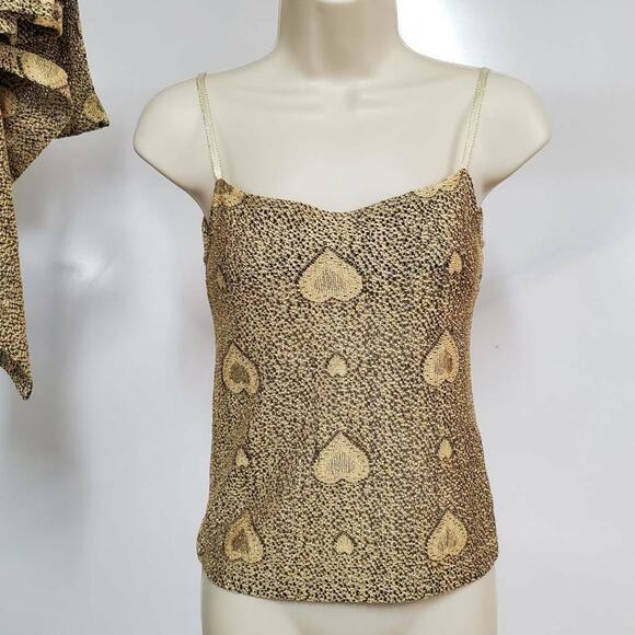 Liz Claiborne Petite XXS 2 Piece Top Set Sweater Metallic Gold Short Sleeve Cami - Picture 9 of 11